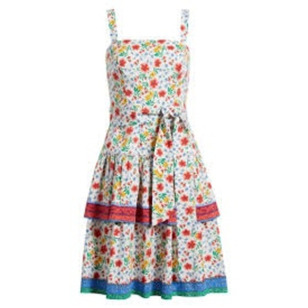 Eliza J Womens Dress 10P White Floral Tiered Fit & Flare Sleeveless Belted Dress